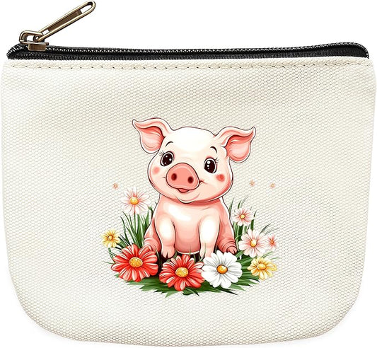 Pig Coin Purse Pouch Bag Holder for Teens Girls Women Kids, Pig Lovers Gifts Stuff Decor, Small Mini Purse Coin Card Key Headset Lipstick!