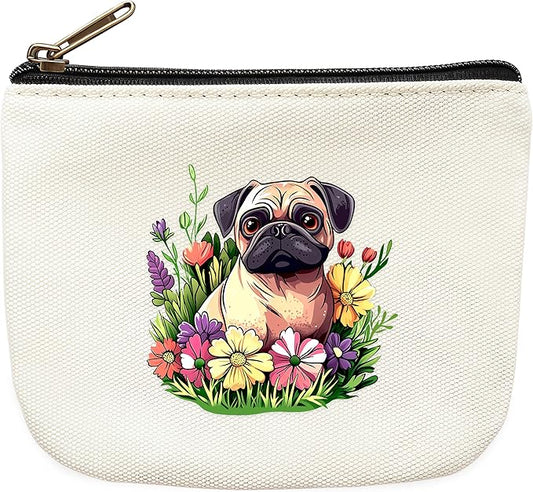 Pug Coin Purse Pouch Bag Holder for Teens Girls Women Kids, Pug Lovers Gifts Stuff Decor, Small Mini Purse Coin Card Key Headset Lipstick!