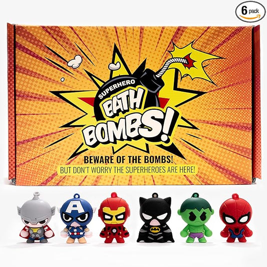 Superhero Bath Bombs - Organic, Kid-Safe Fun with Surprise Inside | Vibrant Colors, Amazing Scents | Mess-Free Bath Time Joy | Great Gift for Young Heroes