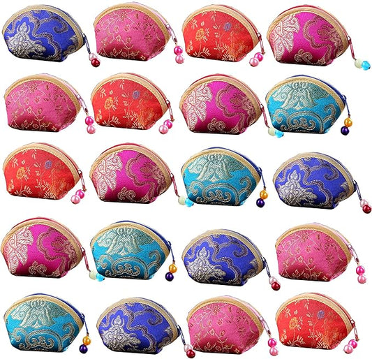 MIAO JIN 20Pcs Silk Coin Purse Zipper Purse Embroidery Sugar Jewelry Bag Lipstick Container Coin Wallet Gift Bag