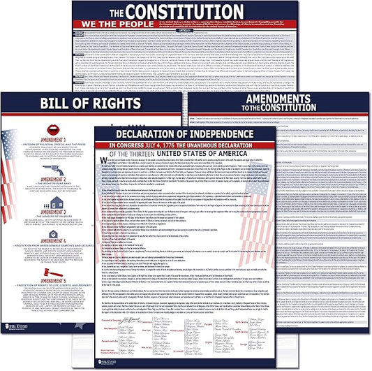 American Founding documents Large Laminated 4 Pack: US Constitution, Declaration of Independence, Bill of Rights, Entire Constitution and Amendments New 3.0 Now with Larger Fonts Young N Refined